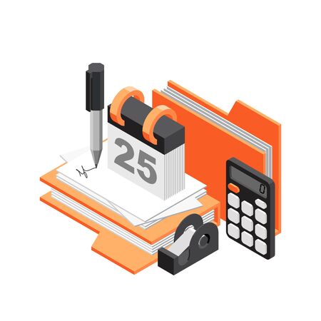 3d vector Isometric office objectsのイラスト素材