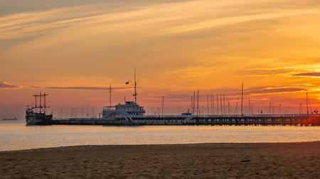 Sunrise on the Baltic sea, Sopot Molo, Polandの写真素材