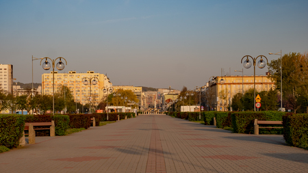 Kosciuszko promenade in the square in Gdynia. Early morning. Spring time.の写真素材