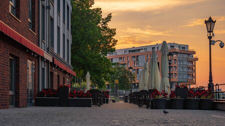 Romantic outdoor restaurant in Gdansk, Poland.