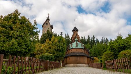 Norwegian wooden temple Wang in Karpacz, Poland.の写真素材