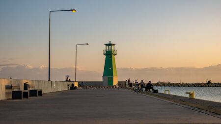 Light House at Sunrise in New Port, Gdansk, Poland.の写真素材