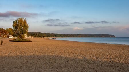Sandy beach in the morning in Sopot, Poland.の写真素材