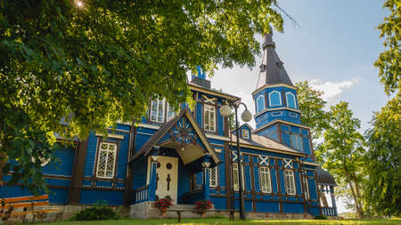 Wooden orthodox church of the Protection of the Holy Virgin in Puchly village, Podlasie, Polandの写真素材