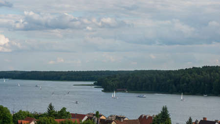 Summer view on Mikolajki and Mikolajskie lake.の写真素材