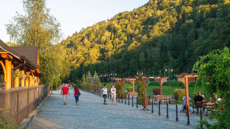 Szczawnica, Poland. 09/12/2020. Promenade in Szczawnica town in summer, Pieniny, Polandのeditorial素材