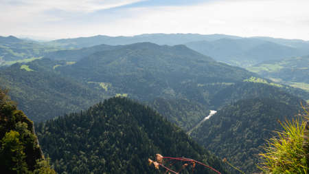 Summer view from the top of the Pieniny mountains to the river Dunajec gorge, Polandの写真素材