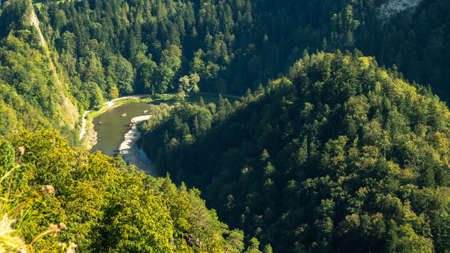 Summer view from the top of the Pieniny mountains to the river Dunajec gorge, Polandの写真素材