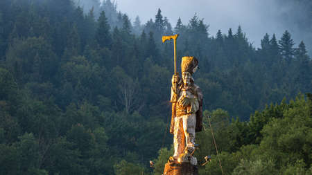 Szczawnica, Poland. 09/10/2020. Rock with a figure of a highlander.のeditorial素材