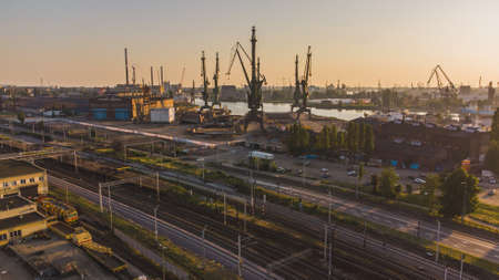Shipyard cranes in GdaÅsk, Poland.の写真素材