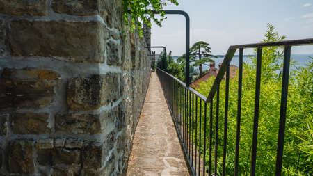The city walls in Piran at the Adriatic Sea in Slovenia.の写真素材