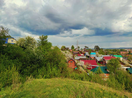 clouds in the sky before rain over the countrysideの写真素材