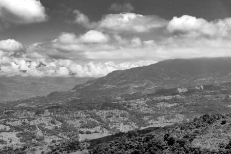 Black and white landscape of mountains among clouds. Colombiaの写真素材