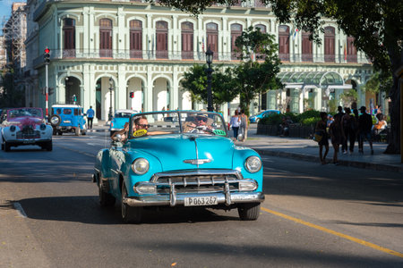 Convertible classic car used in old Havana for tours, these cars are very used by tourists and are a tradition of the city. Havana Cuba. February 2, 2019のeditorial素材