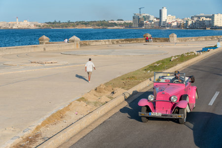 Cars that are prepared as taxis for international tourism in Havana. Cuba January 2, 2019のeditorial素材