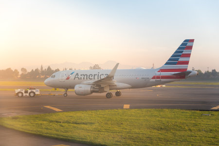 Airplane towed from the American a airline on the runway at the El Dorado airport. Bogota Colombia . February 22, 2019のeditorial素材