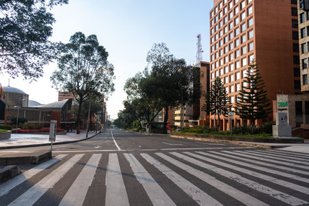 Empty street by decree of the curfew state. Bogota Colombia. March 22, 2020.