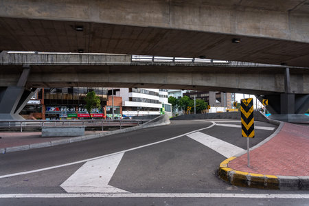 Street under a bridge empties completely due to the covid -19 pandemic. Bogota Colombia. April 11, 2020のeditorial素材