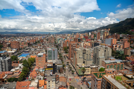 Panoramic view of the city of Bogota from the air with residential and commercial buildings. Bogota Colombia February 18, 2020のeditorial素材