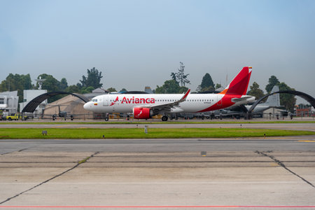 Avianca plane taxiing on the runway to park at El Dorado airport. Bogota Colombia. Nov 10, 2019のeditorial素材