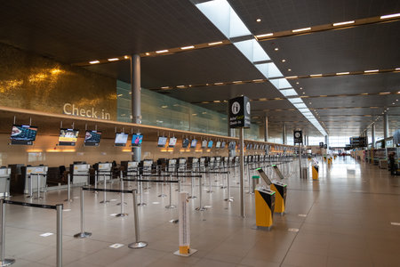 There are no people at El Dorado Airport in the baggage drop area due to COVID-19. airlines have suffered economically in this pandemic. Bogota Colombia. October 18, 2020のeditorial素材