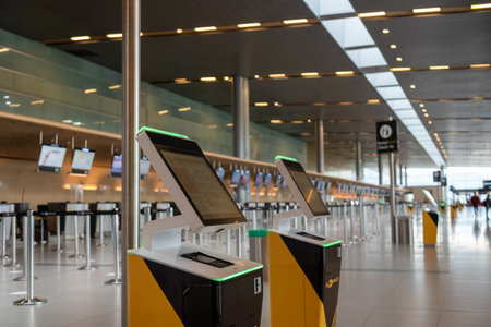 One of the baggage drop off areas at El Dorado airport was completely emptied due to the covid 19 pandemic. Bogota Colombia. October 18, 2020.のeditorial素材