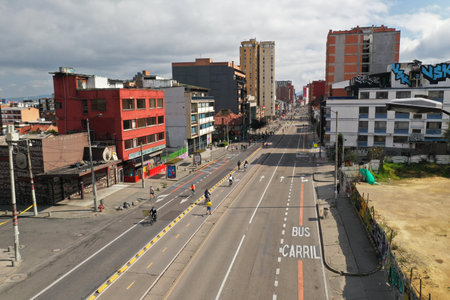 CiclovÃ­a in the capital of Colombia is one of the sports activities that the capitalists practice the most in Colombia on Sundays. Bogota Colombia. March 21, 2021.のeditorial素材