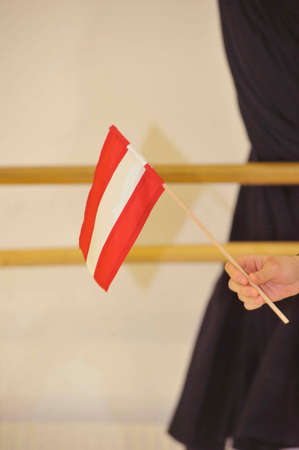 holding austrian flag in one handの写真素材