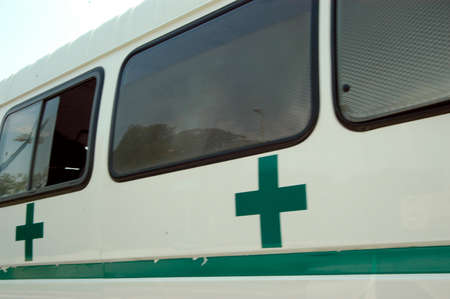 ambulance with green cross signの写真素材