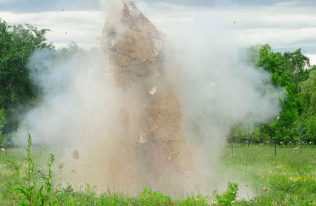 blasting operations in mining, explosion and cloud of smokeの写真素材