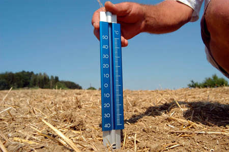 drought in agriculture, thermometer in the soilの写真素材
