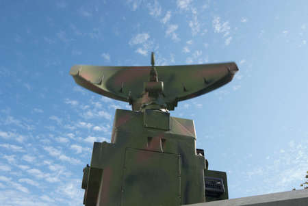 mobile military airspace surveillance equipment, radar system on a vehicleの写真素材