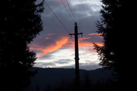 energy supply with a low voltage power line and power poleの写真素材
