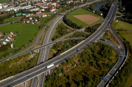 a motorway interchange or junction for road traffic and transportation