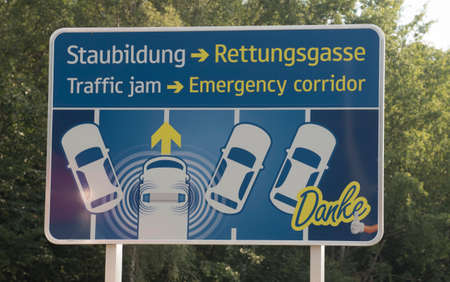 emergency corridor on a freeway or highway, road traffic and transportationの写真素材