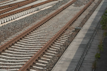 double track in rail traffic, tracks for mobility by railの写真素材