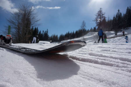 ski in winter, outdoor sports in the snow of the mountainsの写真素材