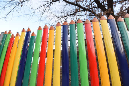 colored pencils or crayons as tool for painting and writingの写真素材