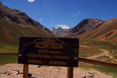 Aconcagua mountain and natural landscape in the Andes in Patagonia, Argentinaの写真素材