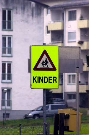 a attention children traffic sign on the way to schoolの写真素材