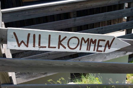 welcome sign in german (Willkommen), welcoming of guests and touristsの写真素材