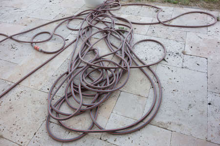 a garden hose for watering the plants in the garden