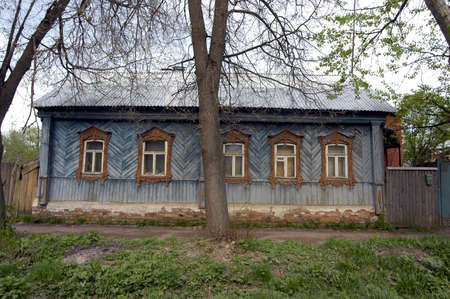 a wooden house or a timber construction house in Russiaの写真素材