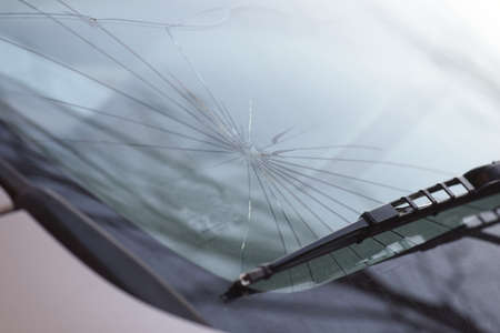 breakage of the windshield of a car, vehicle glass damageの写真素材