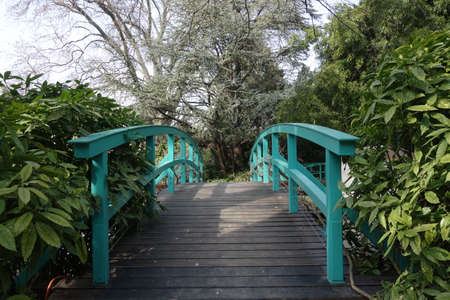 a pedestrian bridge or footbridge, construction for walking by footの写真素材