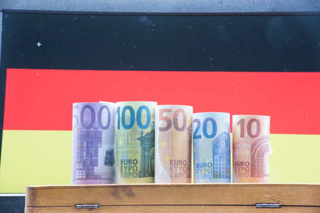 Euro, currency in the EU and flag of european countryの写真素材