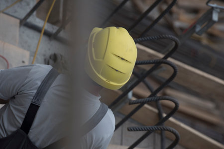 construction worker and reinforced concrete, building at the construction siteの写真素材