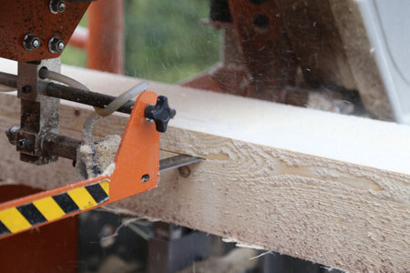 a mobile sawmill for the storage and processing in the wood industryの写真素材