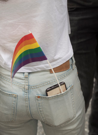 for gender identities the symbol is the rainbow flagの写真素材