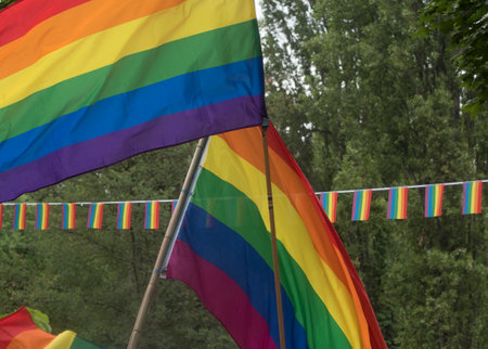 for gender identities the symbol is the rainbow flagの写真素材
